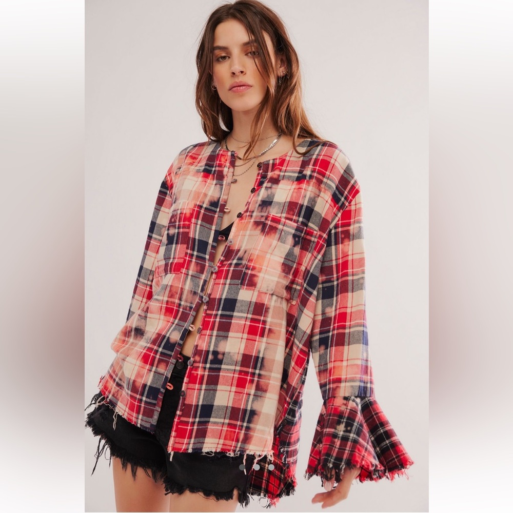 Free People X One Teaspoon Bleached Check Fantastie Shirt